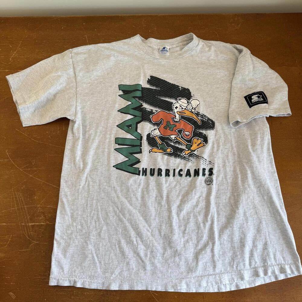 VINTAGE Miami Hurricanes Shirt Mens Extra Large Gray 90s USA MADE Starter